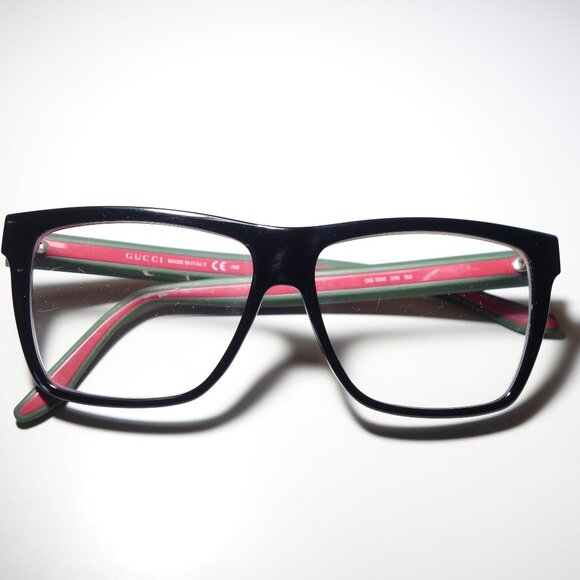 Gucci Glasses Made In Italy w/ Black Square Frames & gGreen/ red Arms - Picture 1 of 12